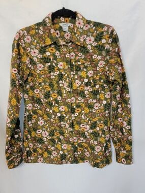 Duluth Trading Co Olive Green Floral Mushroom Button-Up